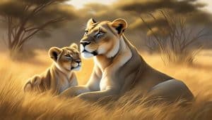 Lion mom with cub